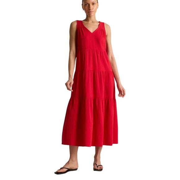 Quince Dresses & Skirts - NWOT Quince Wild Cherry Red Organic Cotton Gauze Tiered Maxi Dress Medium 4265-Q